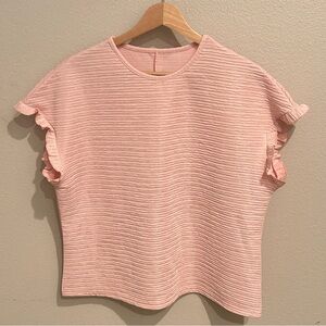 ✨Pink Ruffle Sleeve Top Round Neck Top Size‎ L